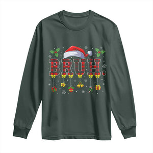 Christmas Bruh Long Sleeve Shirt Red Plaid Retro Xmas Pajamas Matching TS02 Dark Forest Green Print Your Wear