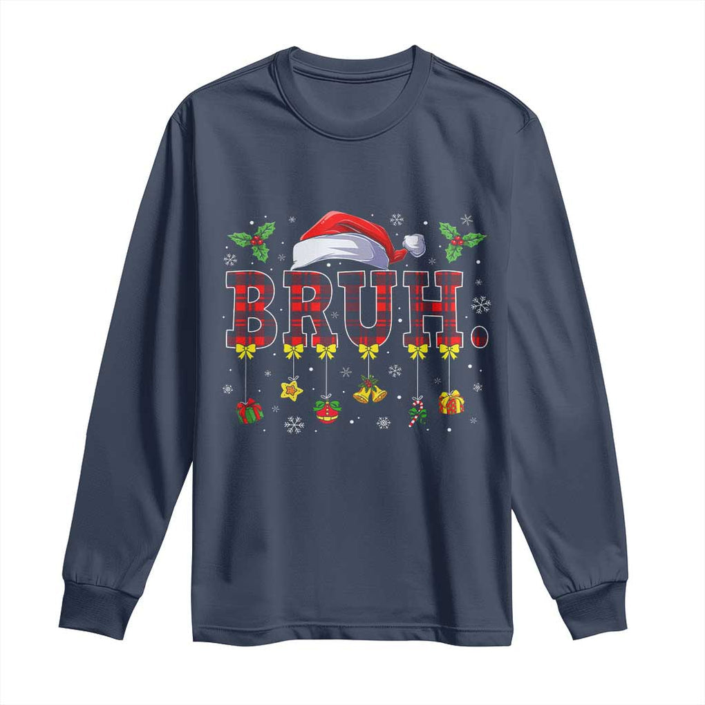 Christmas Bruh Long Sleeve Shirt Red Plaid Retro Xmas Pajamas Matching TS02 Navy Print Your Wear