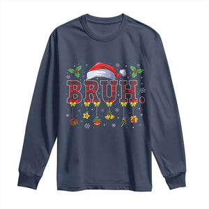 Christmas Bruh Long Sleeve Shirt Red Plaid Retro Xmas Pajamas Matching TS02 Navy Print Your Wear