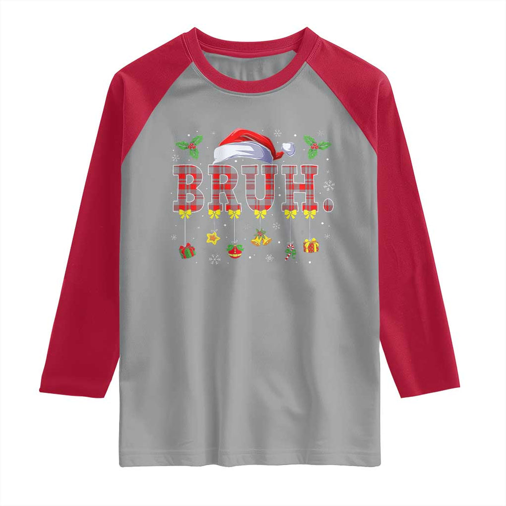 Christmas Bruh Raglan Shirt Red Plaid Retro Xmas Pajamas Matching TS02 Sport Gray Red Print Your Wear