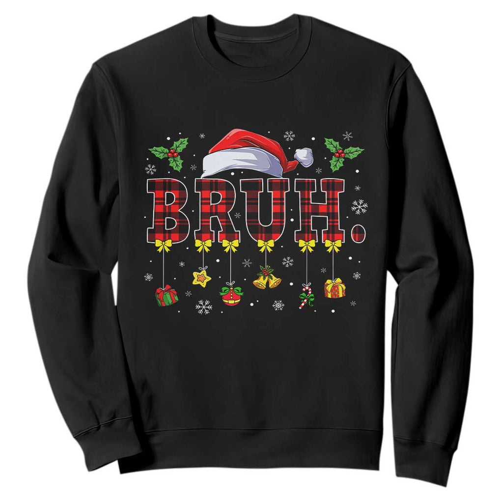 Christmas Bruh Sweatshirt Red Plaid Retro Xmas Pajamas Matching TS02 Black Print Your Wear