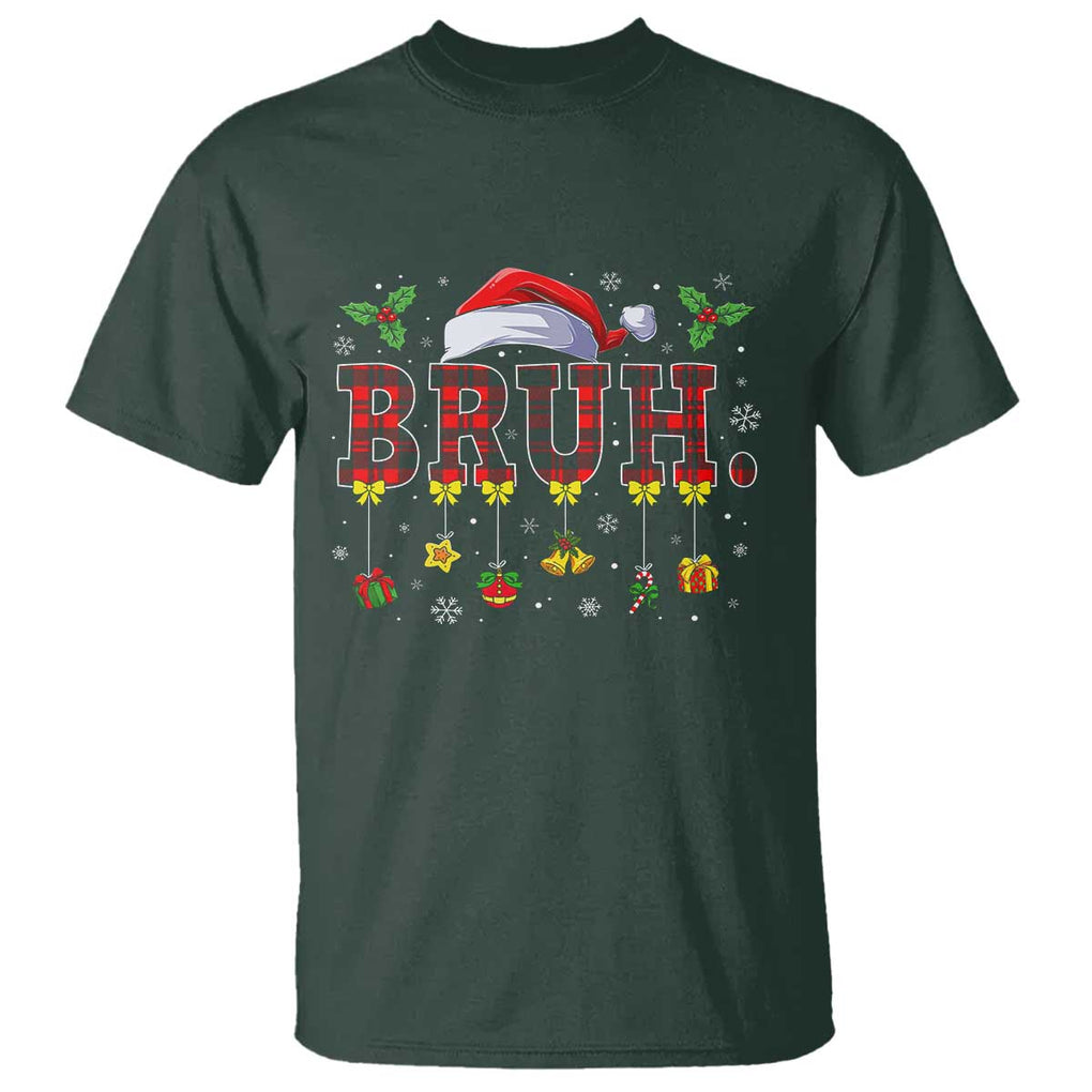 Christmas Bruh T Shirt Red Plaid Retro Xmas Pajamas Matching TS02 Dark Forest Green Print Your Wear
