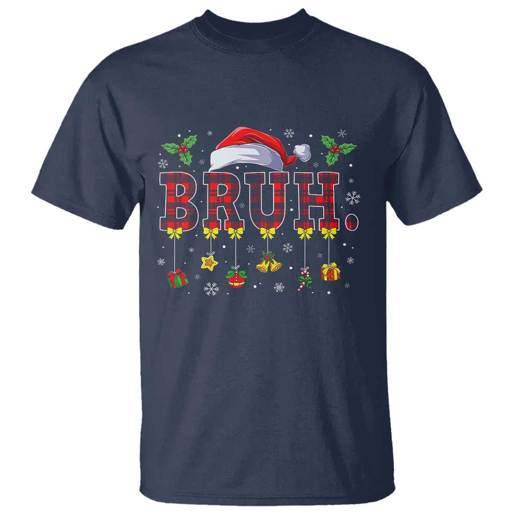Christmas Bruh T Shirt Red Plaid Retro Xmas Pajamas Matching TS02 Navy Print Your Wear