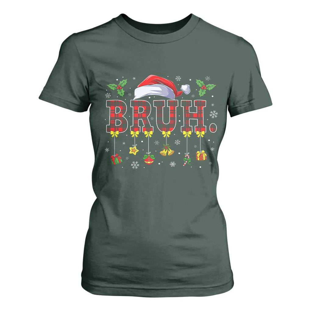Christmas Bruh T Shirt For Women Red Plaid Retro Xmas Pajamas Matching TS02 Dark Forest Green Print Your Wear