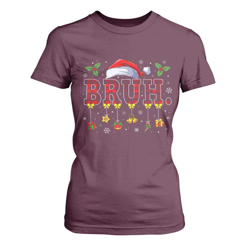 Christmas Bruh T Shirt For Women Red Plaid Retro Xmas Pajamas Matching TS02 Maroon Print Your Wear