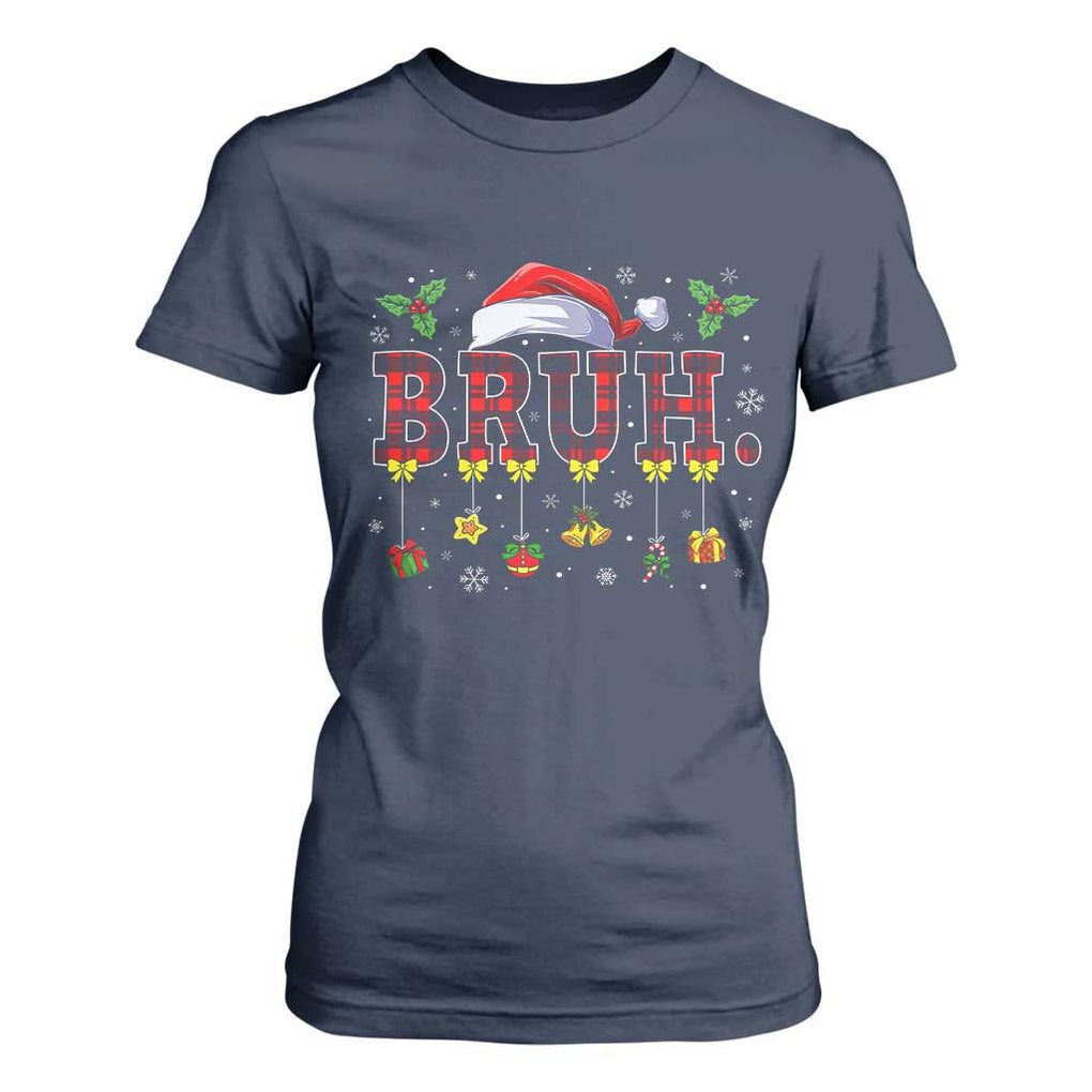 Christmas Bruh T Shirt For Women Red Plaid Retro Xmas Pajamas Matching TS02 Navy Print Your Wear