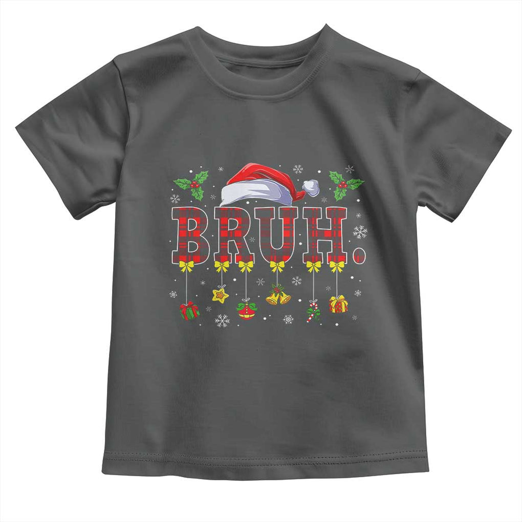 Christmas Bruh Toddler T Shirt Red Plaid Retro Xmas Pajamas Matching TS02 Dark Heather Print Your Wear