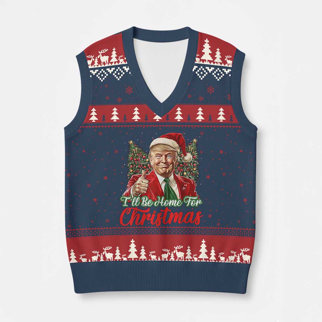 Xmas Trump V-Neck Knit Sweater Vest Ill Be Home For Xmas Red Festive Wave TS02 Navy Red Print Your Wear