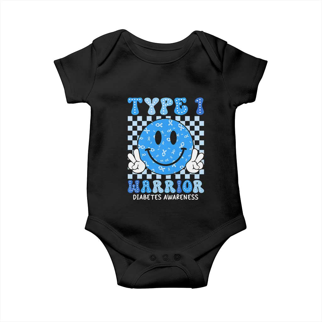Diabetes Awareness Baby Onesie Blue Ribbon T1D Warrior Support Squad Retro Groovy TS02 Black Print Your Wear