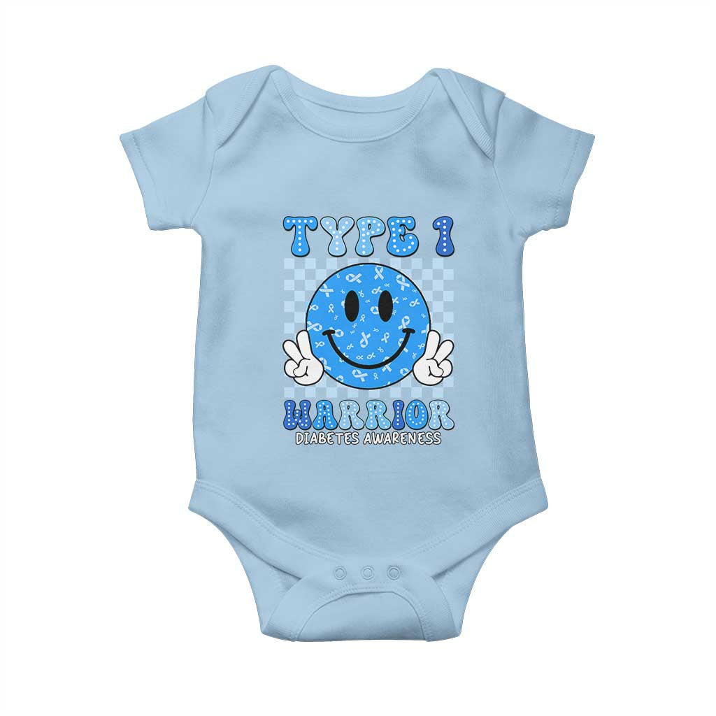 Diabetes Awareness Baby Onesie Blue Ribbon T1D Warrior Support Squad Retro Groovy TS02 Light Blue Print Your Wear
