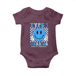 Diabetes Awareness Baby Onesie Blue Ribbon T1D Warrior Support Squad Retro Groovy TS02 Maroon Print Your Wear