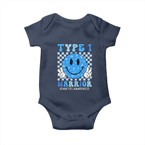 Diabetes Awareness Baby Onesie Blue Ribbon T1D Warrior Support Squad Retro Groovy TS02 Navy Print Your Wear