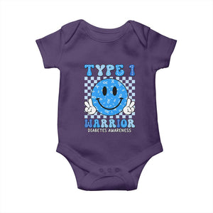 Diabetes Awareness Baby Onesie Blue Ribbon T1D Warrior Support Squad Retro Groovy TS02 Purple Print Your Wear