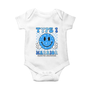 Diabetes Awareness Baby Onesie Blue Ribbon T1D Warrior Support Squad Retro Groovy TS02 White Print Your Wear