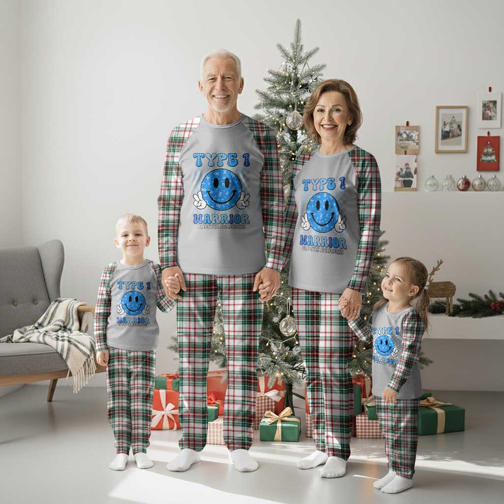 Diabetes Awareness Plaid Pajama Set Blue Ribbon T1D Warrior Support Squad Retro Groovy TS02 Christmas Plaid Print Your Wear