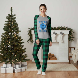 Diabetes Awareness Plaid Pajama Set Blue Ribbon T1D Warrior Support Squad Retro Groovy TS02 Green Plaid Print Your Wear