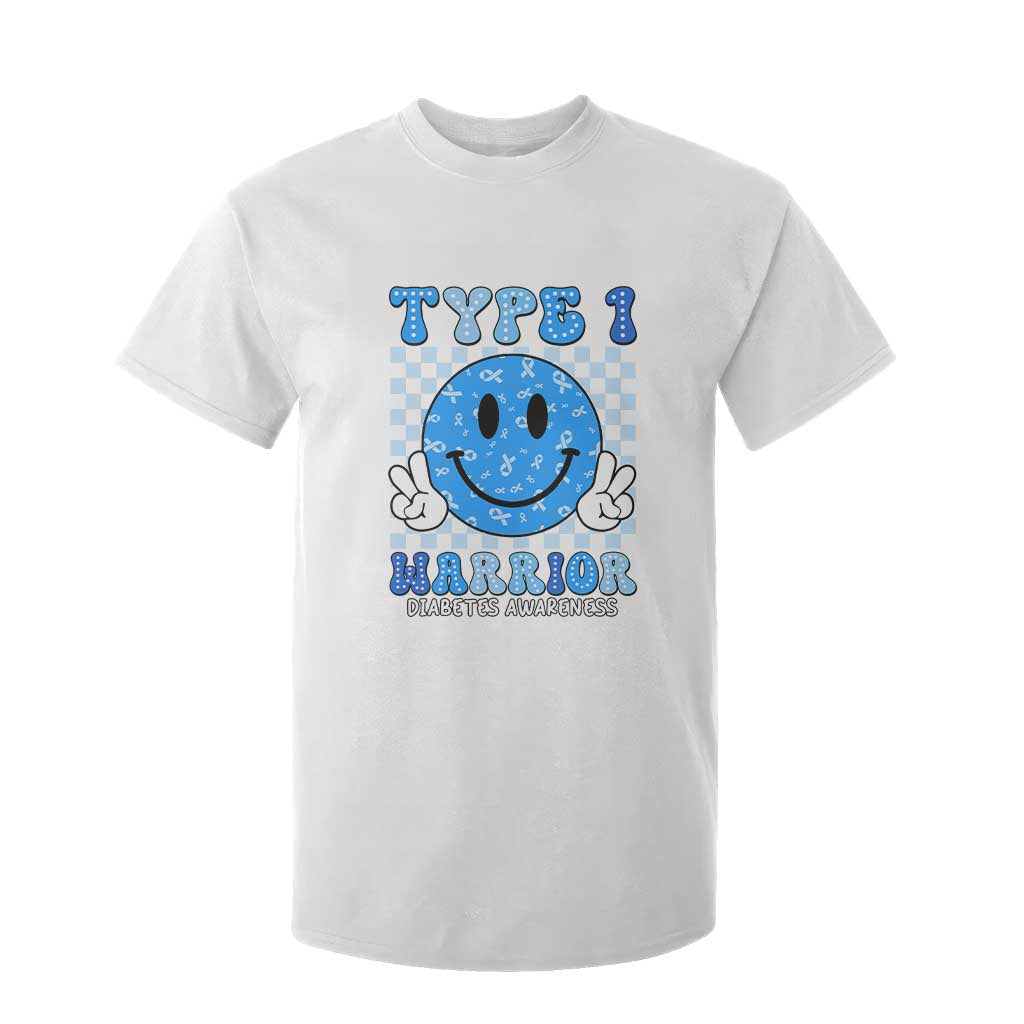 Diabetes Awareness T Shirt For Kid Blue Ribbon T1D Warrior Support Squad Retro Groovy TS02 White Print Your Wear