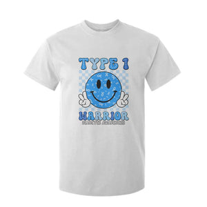 Diabetes Awareness T Shirt For Kid Blue Ribbon T1D Warrior Support Squad Retro Groovy TS02 White Print Your Wear