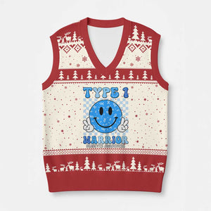 Diabetes Awareness V-Neck Knit Sweater Vest Blue Ribbon T1D Warrior Support Squad Retro Groovy TS02 Beige Red Print Your Wear