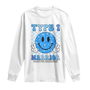 Diabetes Awareness Long Sleeve Shirt Blue Ribbon T1D Warrior Support Squad Retro Groovy TS02 White Print Your Wear