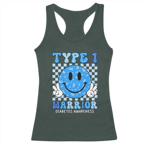 Diabetes Awareness Racerback Tank Top Blue Ribbon T1D Warrior Support Squad Retro Groovy TS02 Dark Forest Green Print Your Wear
