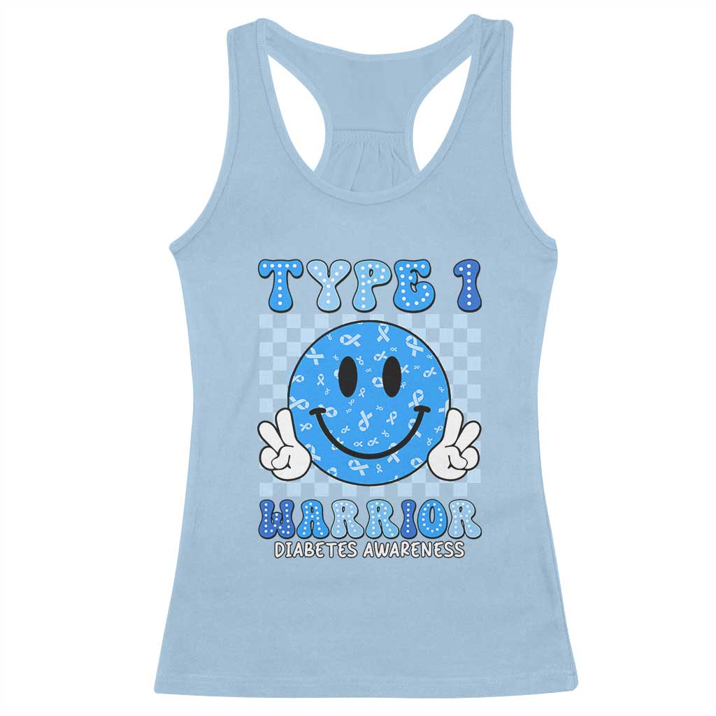 Diabetes Awareness Racerback Tank Top Blue Ribbon T1D Warrior Support Squad Retro Groovy TS02 Light Blue Print Your Wear