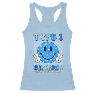 Diabetes Awareness Racerback Tank Top Blue Ribbon T1D Warrior Support Squad Retro Groovy TS02 Light Blue Print Your Wear