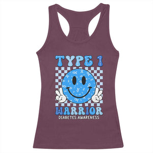 Diabetes Awareness Racerback Tank Top Blue Ribbon T1D Warrior Support Squad Retro Groovy TS02 Maroon Print Your Wear