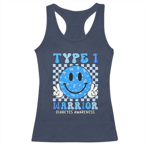 Diabetes Awareness Racerback Tank Top Blue Ribbon T1D Warrior Support Squad Retro Groovy TS02 Navy Print Your Wear