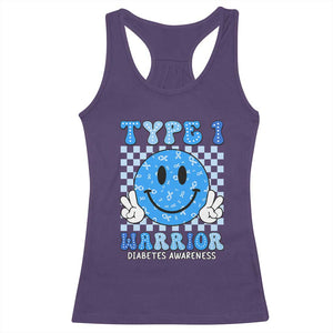 Diabetes Awareness Racerback Tank Top Blue Ribbon T1D Warrior Support Squad Retro Groovy TS02 Purple Print Your Wear