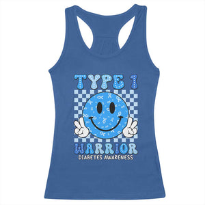 Diabetes Awareness Racerback Tank Top Blue Ribbon T1D Warrior Support Squad Retro Groovy TS02 Royal Blue Print Your Wear