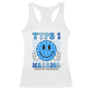 Diabetes Awareness Racerback Tank Top Blue Ribbon T1D Warrior Support Squad Retro Groovy TS02 White Print Your Wear