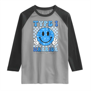 Diabetes Awareness Raglan Shirt Blue Ribbon T1D Warrior Support Squad Retro Groovy TS02 Sport Gray Black Print Your Wear