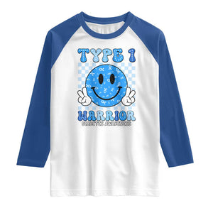 Diabetes Awareness Raglan Shirt Blue Ribbon T1D Warrior Support Squad Retro Groovy TS02 White Royal Print Your Wear