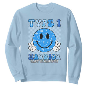 Diabetes Awareness Sweatshirt Blue Ribbon T1D Warrior Support Squad Retro Groovy TS02 Light Blue Print Your Wear