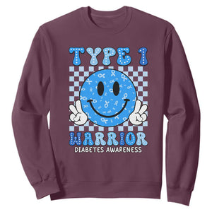 Diabetes Awareness Sweatshirt Blue Ribbon T1D Warrior Support Squad Retro Groovy TS02 Maroon Print Your Wear