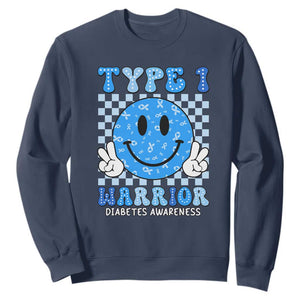 Diabetes Awareness Sweatshirt Blue Ribbon T1D Warrior Support Squad Retro Groovy TS02 Navy Print Your Wear