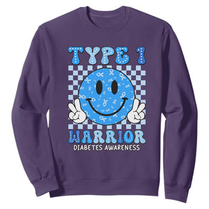 Diabetes Awareness Sweatshirt Blue Ribbon T1D Warrior Support Squad Retro Groovy TS02 Purple Print Your Wear
