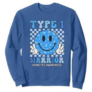 Diabetes Awareness Sweatshirt Blue Ribbon T1D Warrior Support Squad Retro Groovy TS02 Royal Blue Print Your Wear