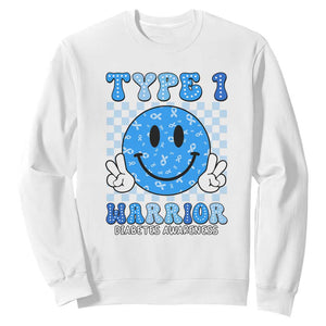 Diabetes Awareness Sweatshirt Blue Ribbon T1D Warrior Support Squad Retro Groovy TS02 White Print Your Wear