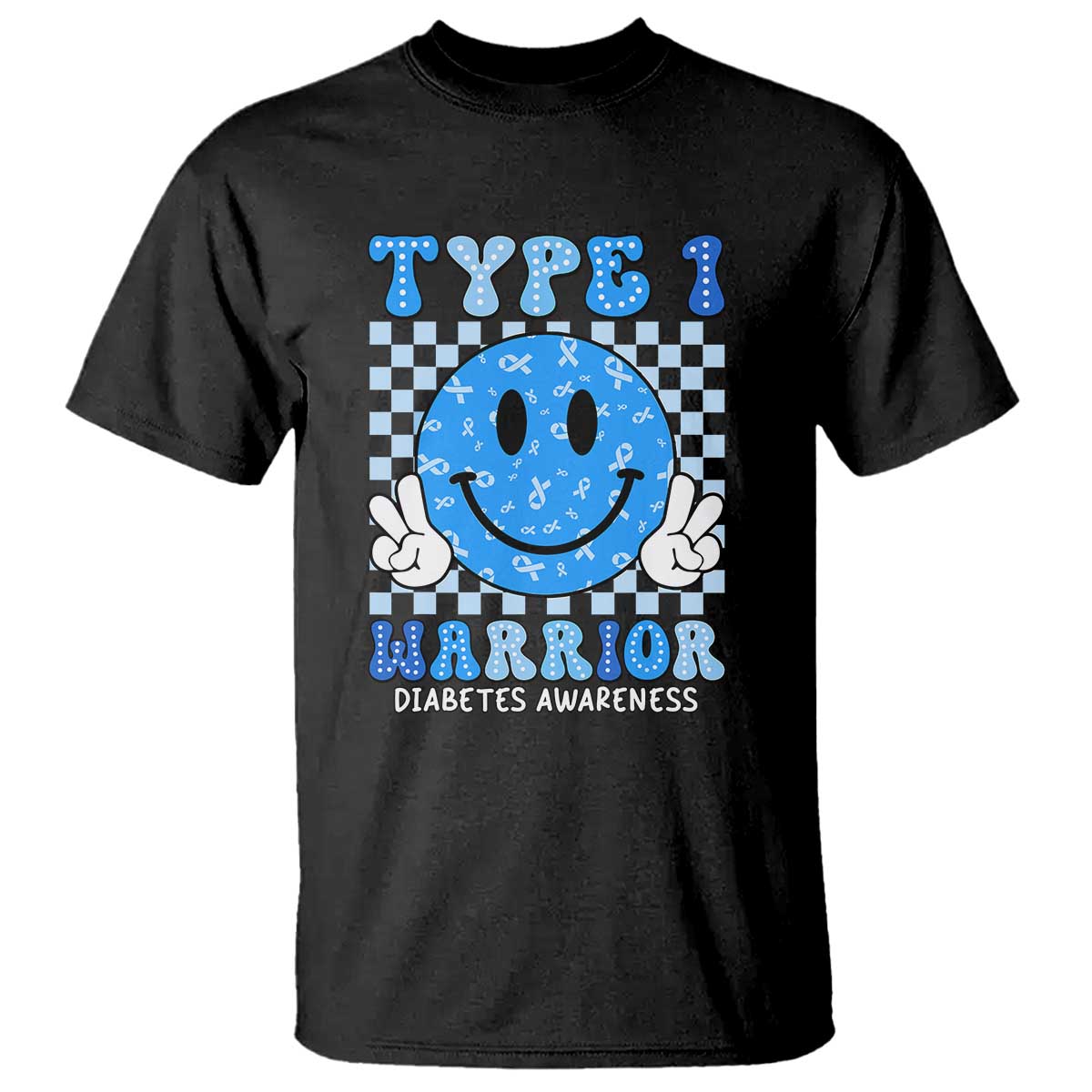 Diabetes Awareness T Shirt Blue Ribbon T1D Warrior Support Squad Retro Groovy TS02 Black Print Your Wear