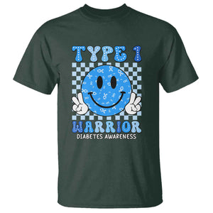 Diabetes Awareness T Shirt Blue Ribbon T1D Warrior Support Squad Retro Groovy TS02 Dark Forest Green Print Your Wear