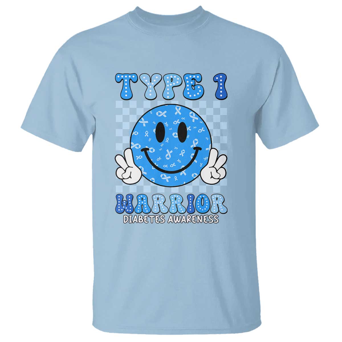 Diabetes Awareness T Shirt Blue Ribbon T1D Warrior Support Squad Retro Groovy TS02 Light Blue Print Your Wear