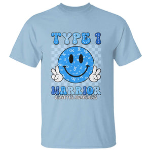 Diabetes Awareness T Shirt Blue Ribbon T1D Warrior Support Squad Retro Groovy TS02 Light Blue Print Your Wear