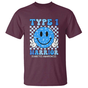 Diabetes Awareness T Shirt Blue Ribbon T1D Warrior Support Squad Retro Groovy TS02 Maroon Print Your Wear
