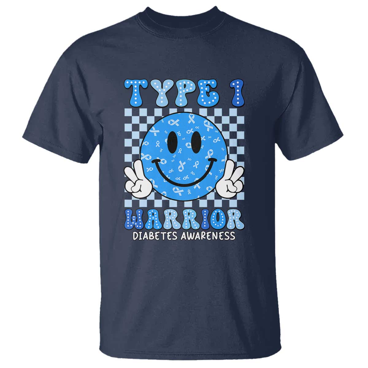 Diabetes Awareness T Shirt Blue Ribbon T1D Warrior Support Squad Retro Groovy TS02 Navy Print Your Wear