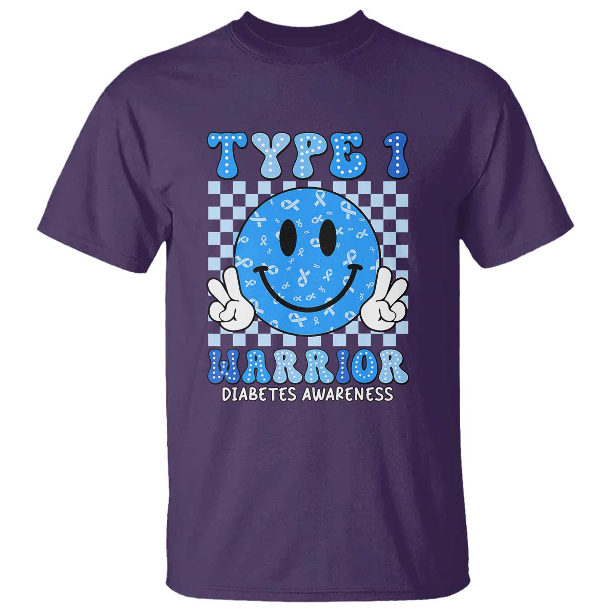 Diabetes Awareness T Shirt Blue Ribbon T1D Warrior Support Squad Retro Groovy TS02 Purple Print Your Wear