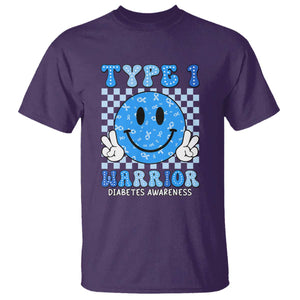 Diabetes Awareness T Shirt Blue Ribbon T1D Warrior Support Squad Retro Groovy TS02 Purple Print Your Wear