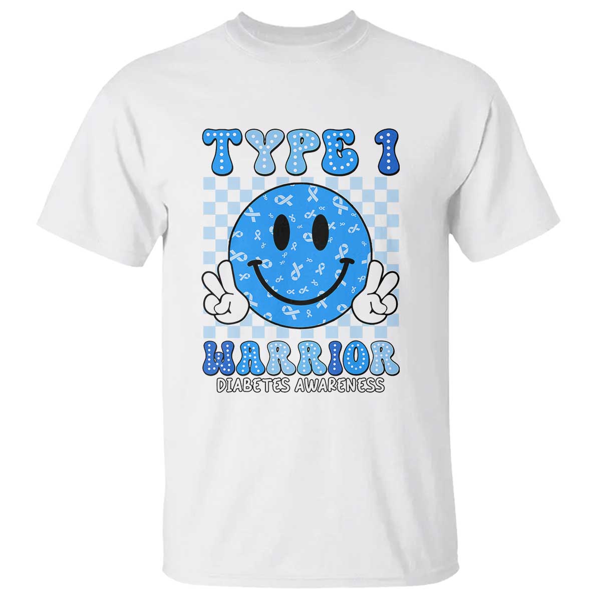 Diabetes Awareness T Shirt Blue Ribbon T1D Warrior Support Squad Retro Groovy TS02 White Print Your Wear