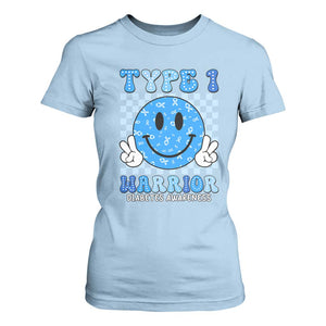 Diabetes Awareness T Shirt For Women Blue Ribbon T1D Warrior Support Squad Retro Groovy TS02 Light Blue Print Your Wear